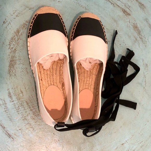 NWT J. Crew Classic Ankle Tie Espadrille Ivory and Black Shoe Flats Size 7.5 - Picture 6 of 9